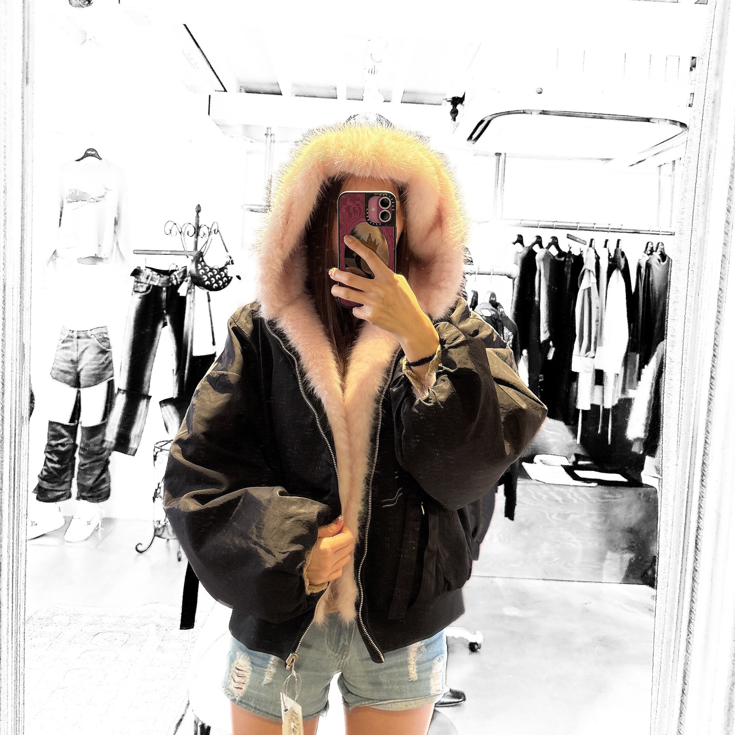 MITSUKI Reversible Fur Hoodie Jacket