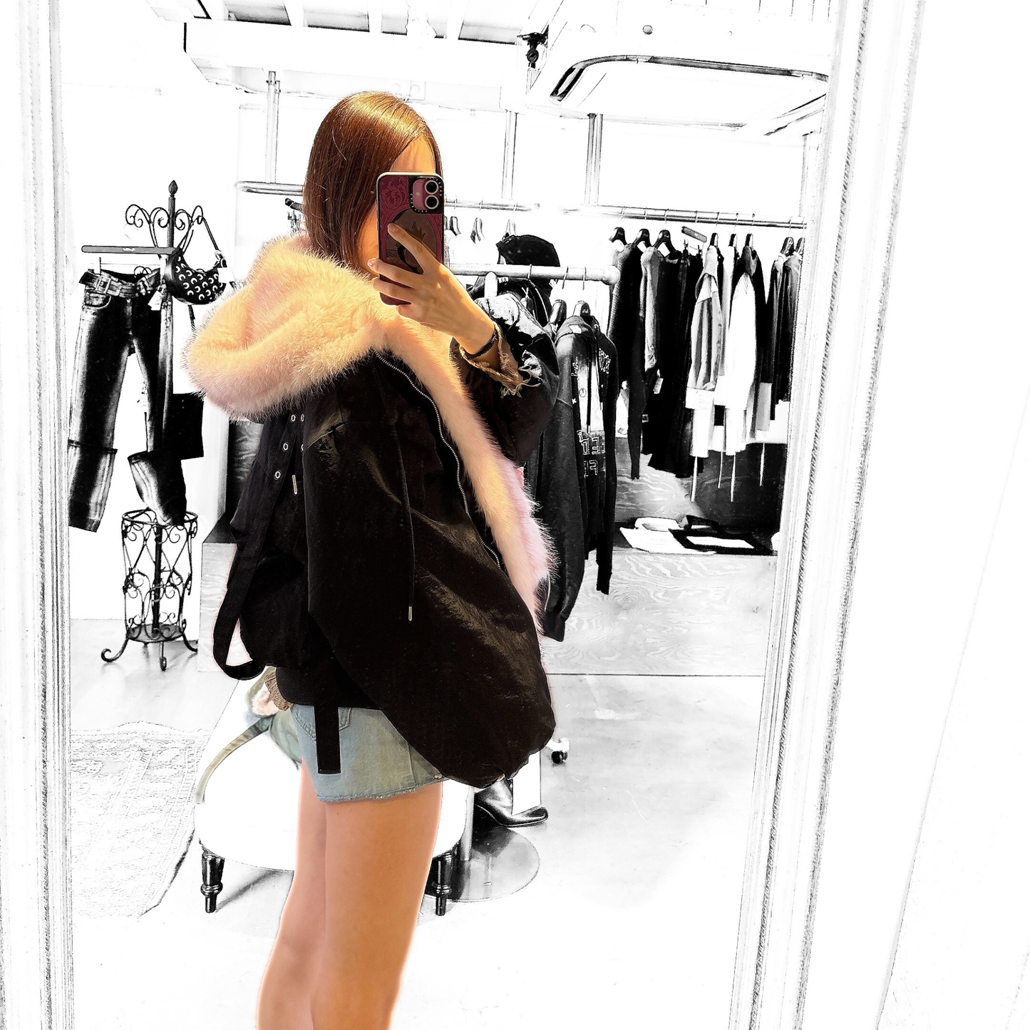 MITSUKI Reversible Fur Hoodie Jacket