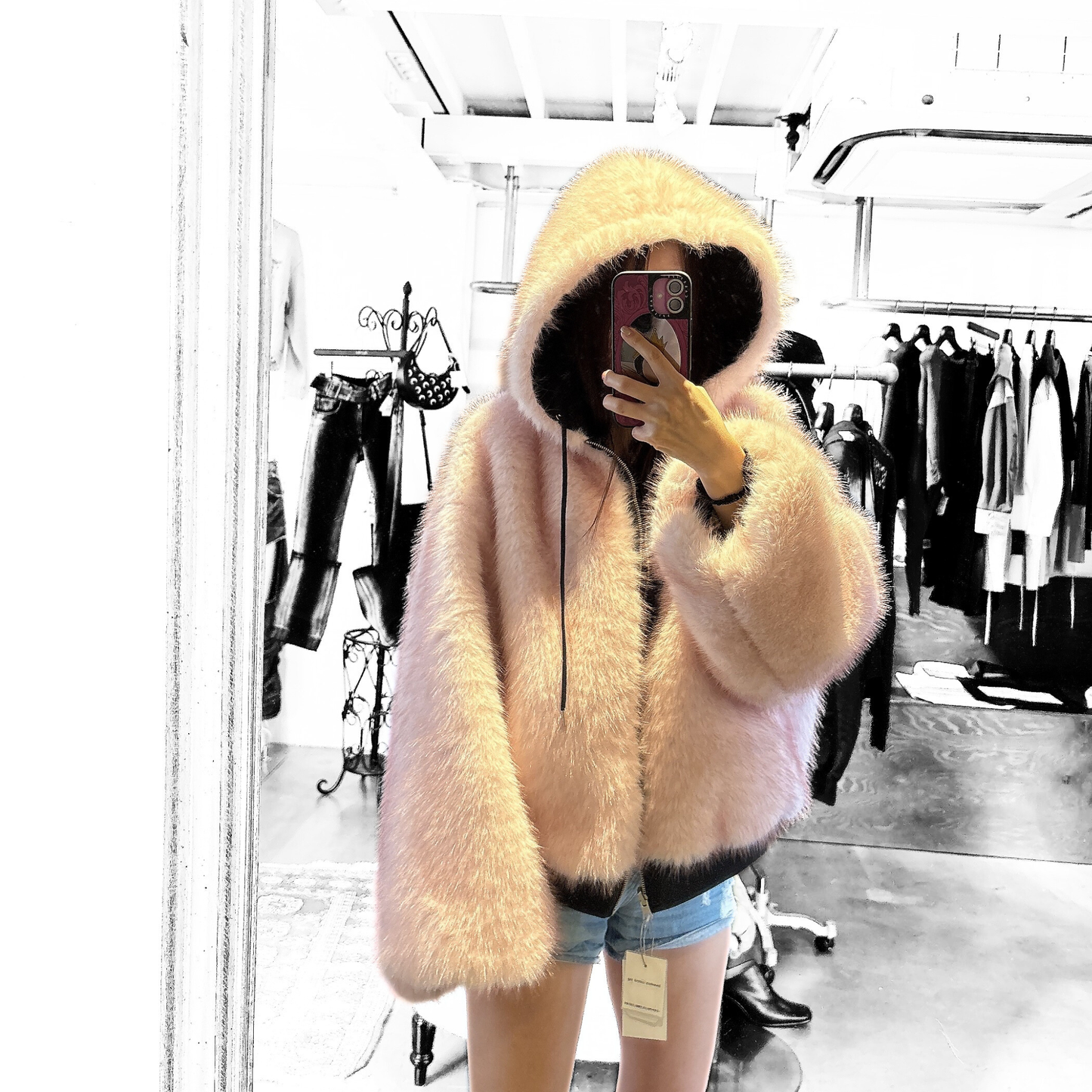 MITSUKI Reversible Fur Hoodie Jacket